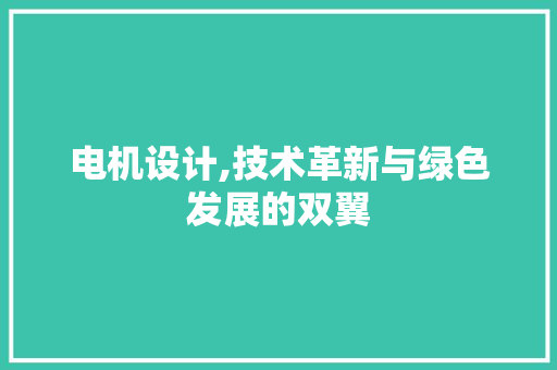 电机设计,技术革新与绿色发展的双翼