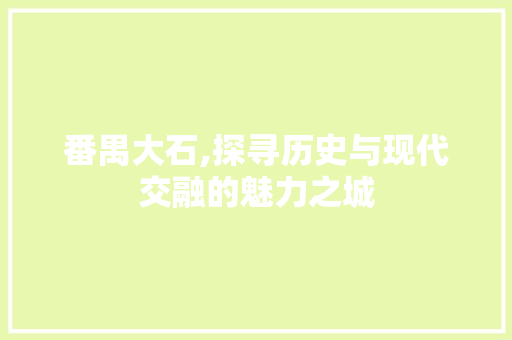 番禺大石,探寻历史与现代交融的魅力之城