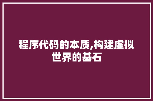 程序代码的本质,构建虚拟世界的基石 程序代码的本质,构建虚拟世界的基石 搜狗SEO