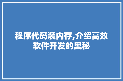 程序代码装内存,介绍高效软件开发的奥秘 程序代码装内存,介绍高效软件开发的奥秘 神马SEO