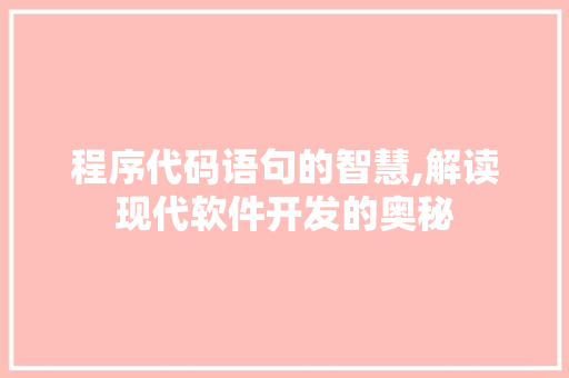 程序代码语句的智慧,解读现代软件开发的奥秘