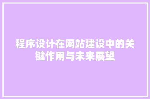 程序设计在网站建设中的关键作用与未来展望