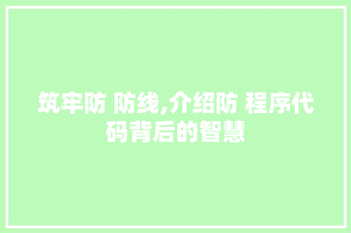 筑牢防 防线,介绍防 程序代码背后的智慧
