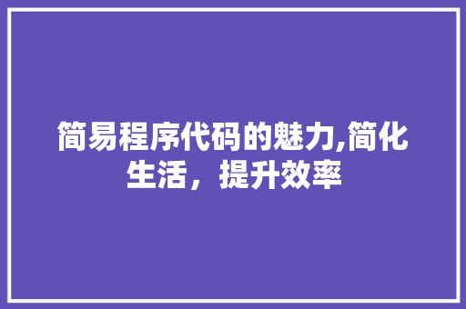 简易程序代码的魅力,简化生活，提升效率