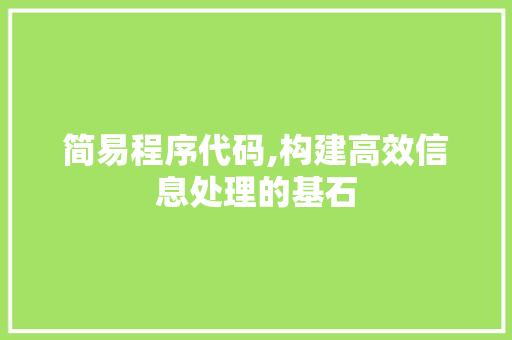 简易程序代码,构建高效信息处理的基石 简易程序代码,构建高效信息处理的基石 搜狗SEO