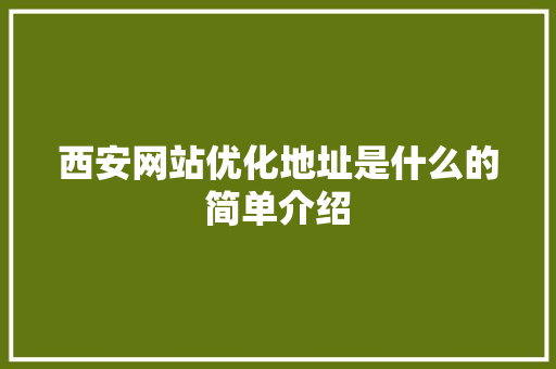 西安网站优化地址是什么的简单介绍 西安网站优化地址是什么的简单介绍 百度SEO