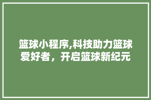 篮球小程序,科技助力篮球爱好者，开启篮球新纪元