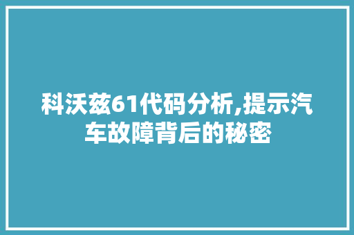 科沃兹61代码分析,提示汽车故障背后的秘密