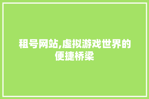 租号网站,虚拟游戏世界的便捷桥梁