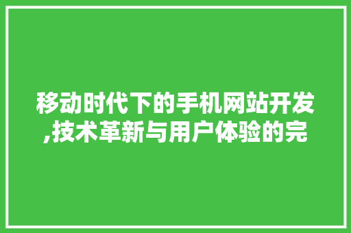 移动时代下的手机网站开发,技术革新与用户体验的完美融合