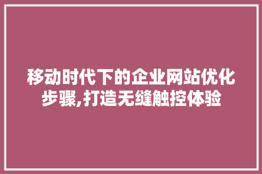 移动时代下的企业网站优化步骤,打造无缝触控体验