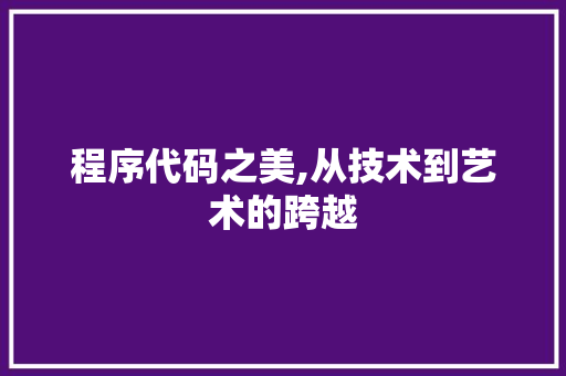 程序代码之美,从技术到艺术的跨越