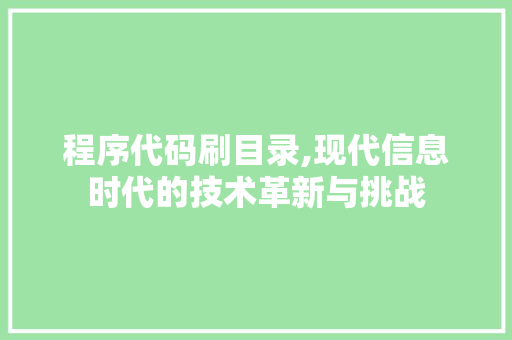 程序代码刷目录,现代信息时代的技术革新与挑战 程序代码刷目录,现代信息时代的技术革新与挑战 搜狗SEO