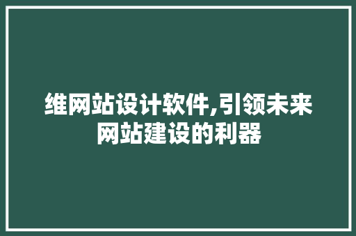 维网站设计软件,引领未来网站建设的利器 维网站设计软件,引领未来网站建设的利器 网站建设公司