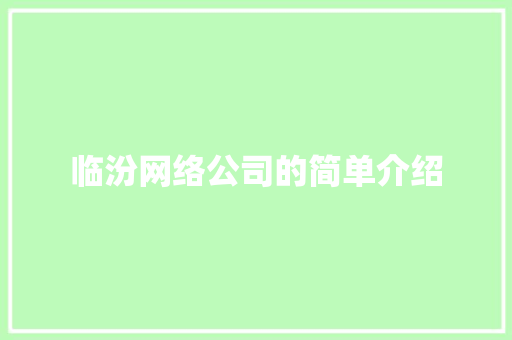 临汾网络公司的简单介绍