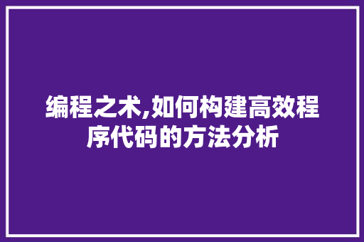 编程之术,如何构建高效程序代码的方法分析