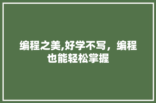 编程之美,好学不写，编程也能轻松掌握 编程之美,好学不写，编程也能轻松掌握 神马SEO
