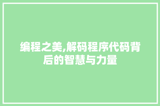 编程之美,解码程序代码背后的智慧与力量 编程之美,解码程序代码背后的智慧与力量 搜狗SEO
