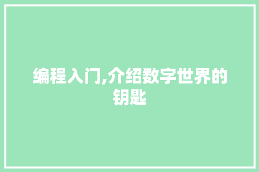 编程入门,介绍数字世界的钥匙