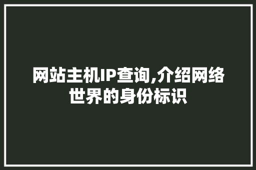 网站主机IP查询,介绍网络世界的身份标识