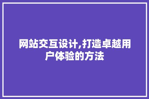 网站交互设计,打造卓越用户体验的方法