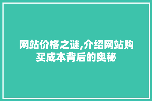 网站价格之谜,介绍网站购买成本背后的奥秘 网站价格之谜,介绍网站购买成本背后的奥秘 SEO关键词