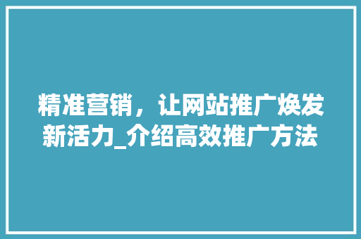 精准营销，让网站推广焕发新活力_介绍高效推广方法