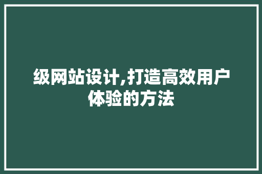 级网站设计,打造高效用户体验的方法