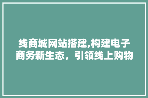 线商城网站搭建,构建电子商务新生态，引领线上购物新潮流