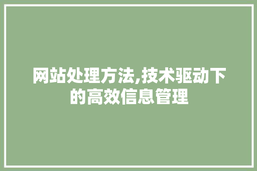 网站处理方法,技术驱动下的高效信息管理
