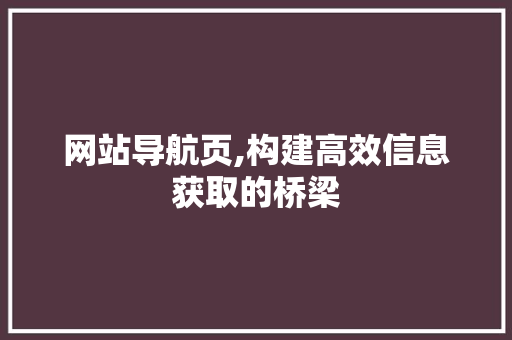 网站导航页,构建高效信息获取的桥梁