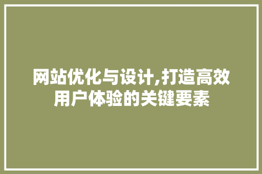 网站优化与设计,打造高效用户体验的关键要素