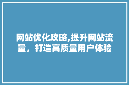 网站优化攻略,提升网站流量，打造高质量用户体验 网站优化攻略,提升网站流量，打造高质量用户体验 神马SEO