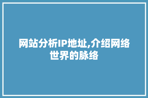 网站分析IP地址,介绍网络世界的脉络