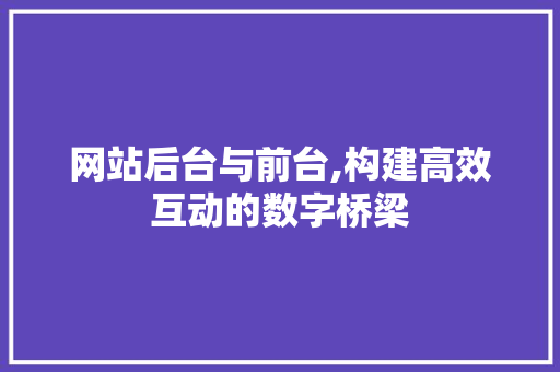网站后台与前台,构建高效互动的数字桥梁 网站后台与前台,构建高效互动的数字桥梁 网站建设公司