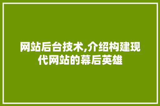 网站后台技术,介绍构建现代网站的幕后英雄