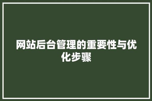 网站后台管理的重要性与优化步骤 网站后台管理的重要性与优化步骤 必应SEO