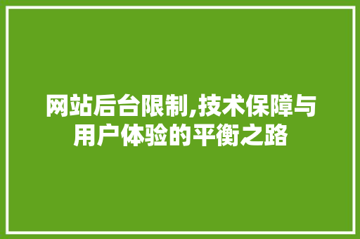 网站后台限制,技术保障与用户体验的平衡之路