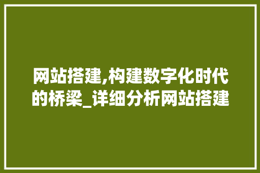 网站搭建,构建数字化时代的桥梁_详细分析网站搭建的关键要素与步骤 网站搭建,构建数字化时代的桥梁_详细分析网站搭建的关键要素与步骤 百度SEO