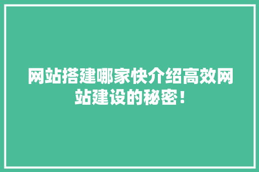 网站搭建哪家快介绍高效网站建设的秘密！
