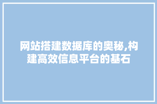 网站搭建数据库的奥秘,构建高效信息平台的基石 网站搭建数据库的奥秘,构建高效信息平台的基石 必应SEO