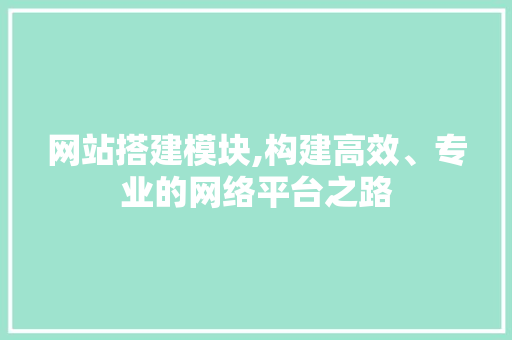 网站搭建模块,构建高效、专业的网络平台之路 网站搭建模块,构建高效、专业的网络平台之路 必应SEO