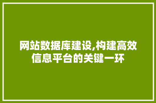 网站数据库建设,构建高效信息平台的关键一环 网站数据库建设,构建高效信息平台的关键一环 必应SEO