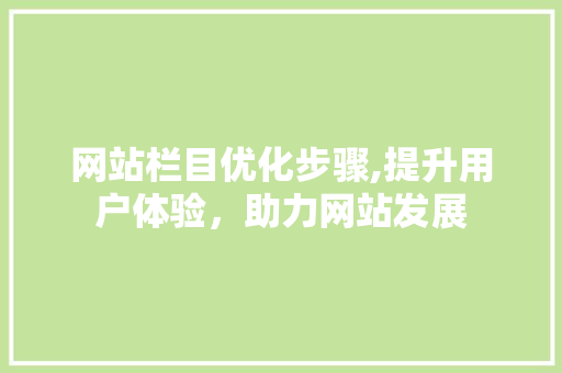 网站栏目优化步骤,提升用户体验，助力网站发展 网站栏目优化步骤,提升用户体验，助力网站发展 网站建设公司