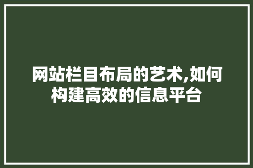 网站栏目布局的艺术,如何构建高效的信息平台 网站栏目布局的艺术,如何构建高效的信息平台 百度SEO