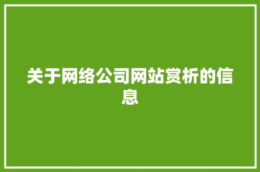 关于网络公司网站赏析的信息 关于网络公司网站赏析的信息 网站建设公司