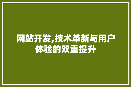网站开发,技术革新与用户体验的双重提升 网站开发,技术革新与用户体验的双重提升 神马SEO
