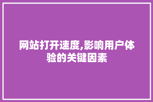 网站打开速度,影响用户体验的关键因素