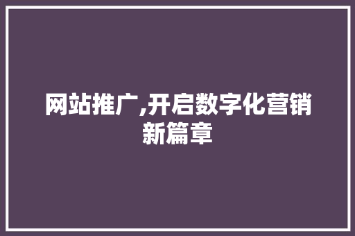 网站推广,开启数字化营销新篇章 网站推广,开启数字化营销新篇章 神马SEO
