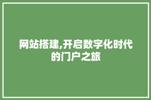 网站搭建,开启数字化时代的门户之旅 网站搭建,开启数字化时代的门户之旅 神马SEO